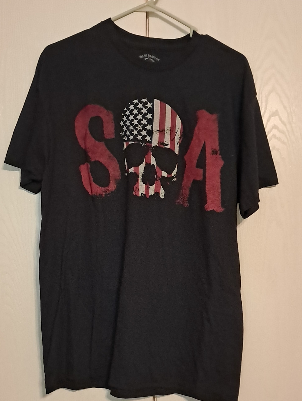 Black Men's Graphic T‑Shirt with American Flag Skull
